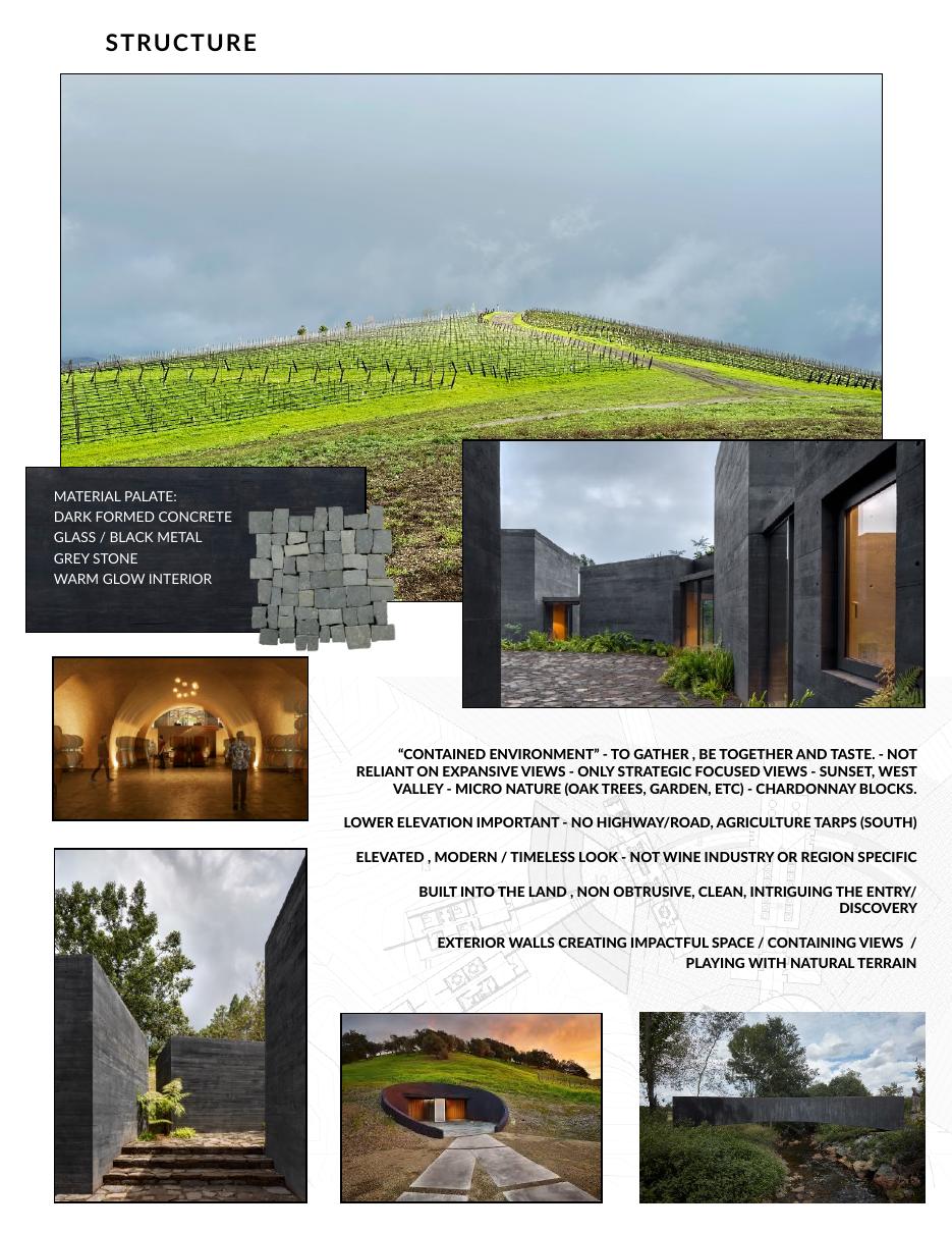 Brouillard Vineyards structure and material concept