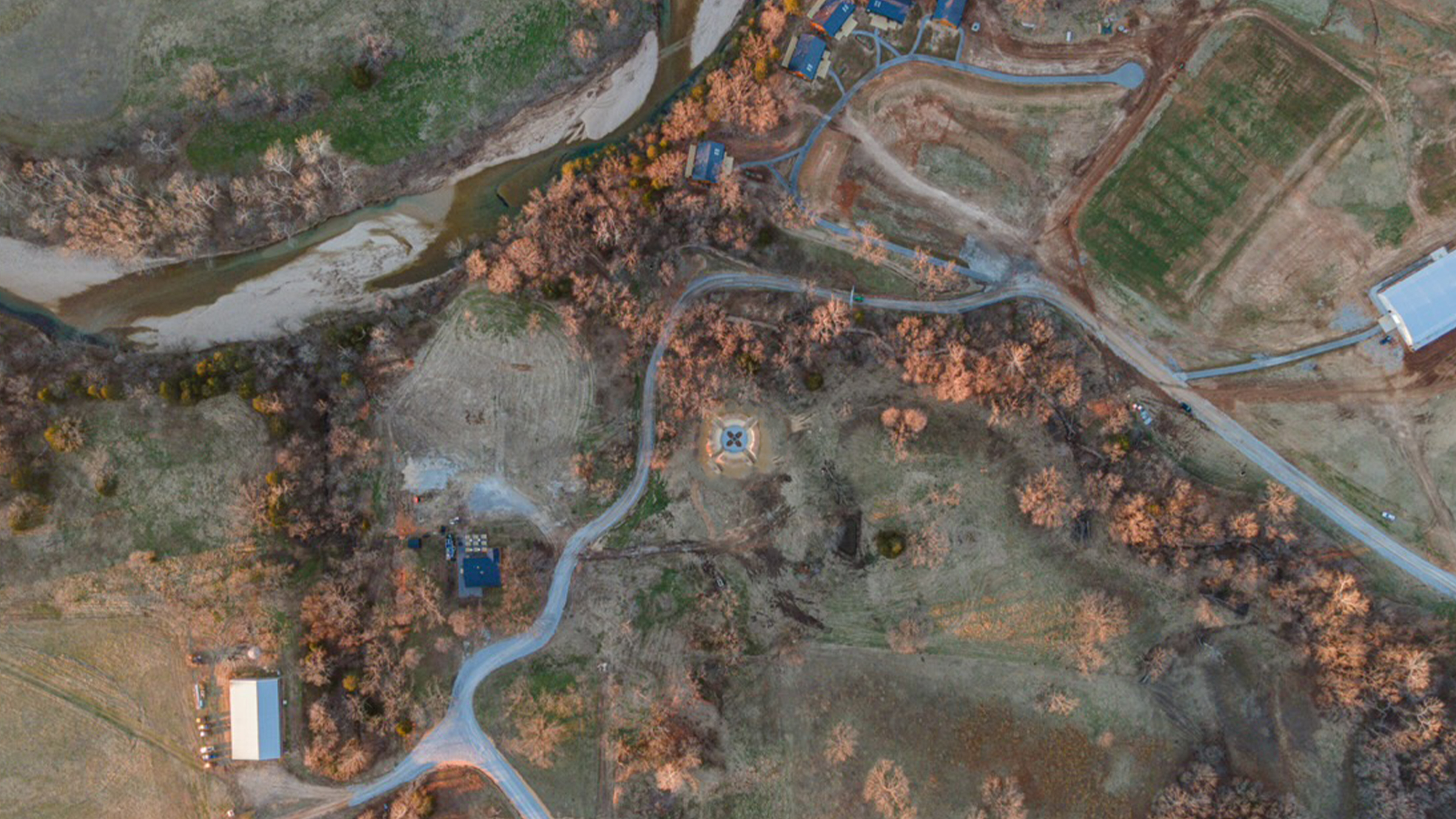 Aerial view showing SPACE within the University of Health & Performance campus