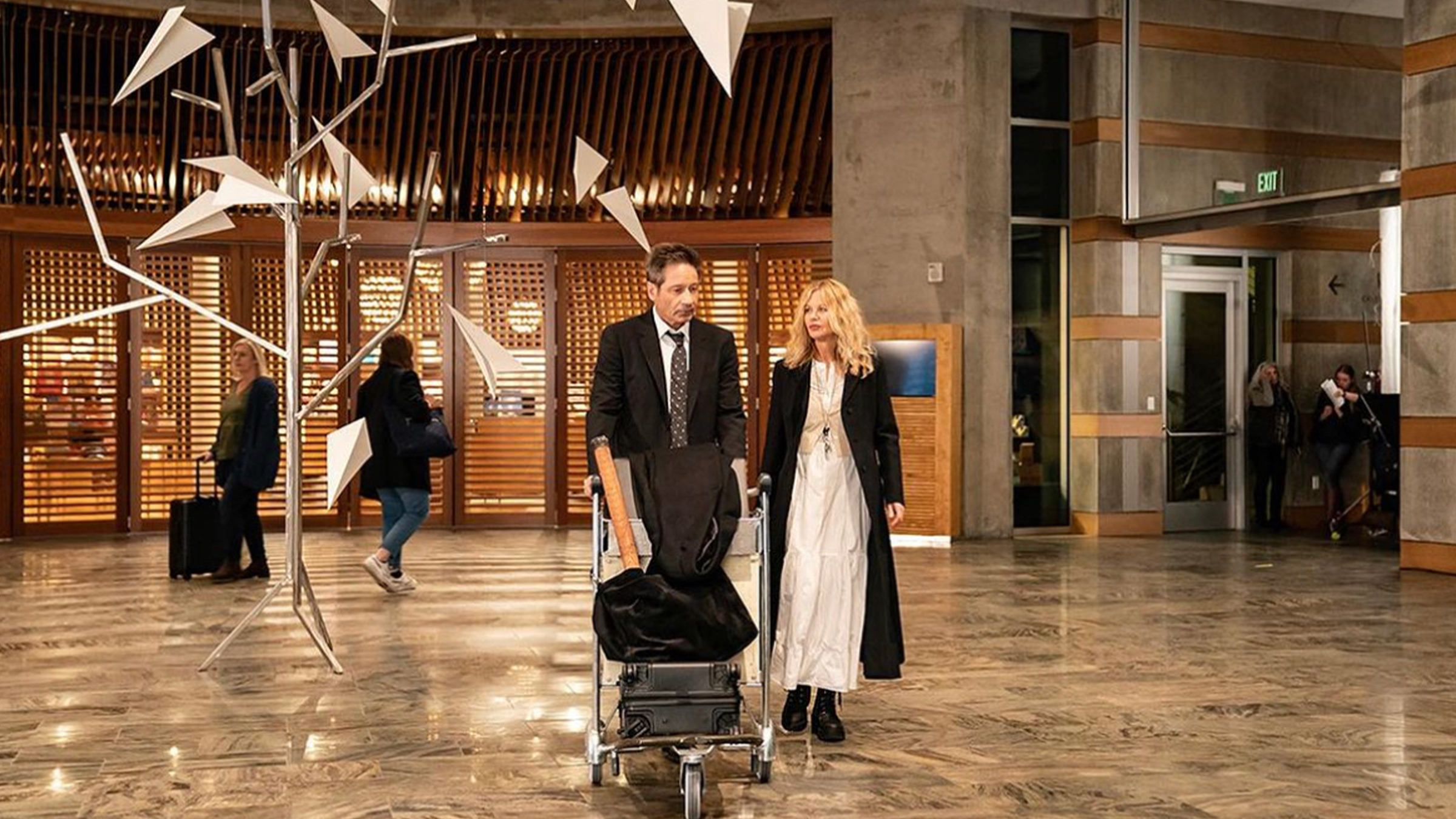 What Happens Later airport scene with custom sculpture