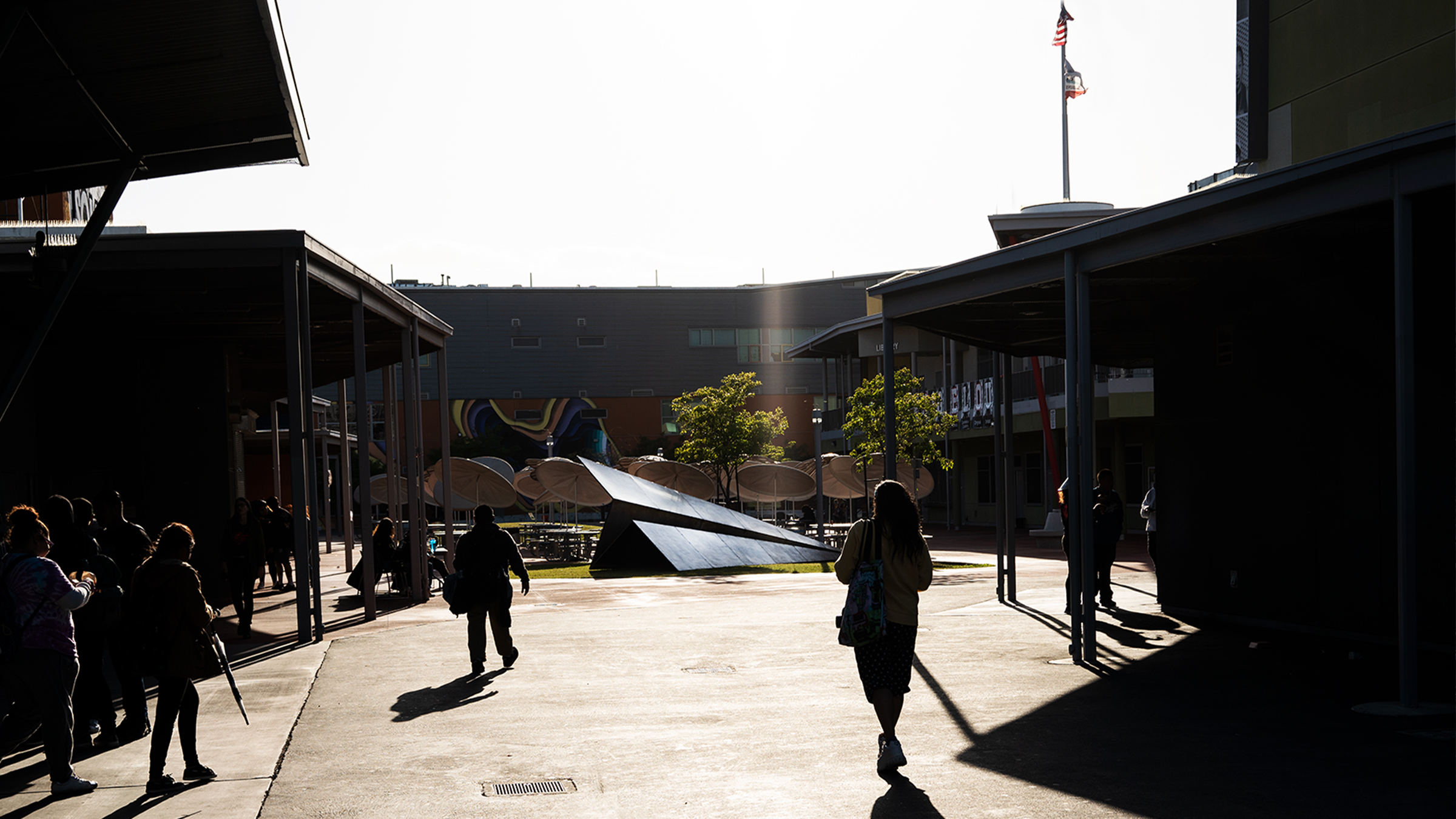 Site-specific sculpture by Griffin Loop in an open campus courtyard